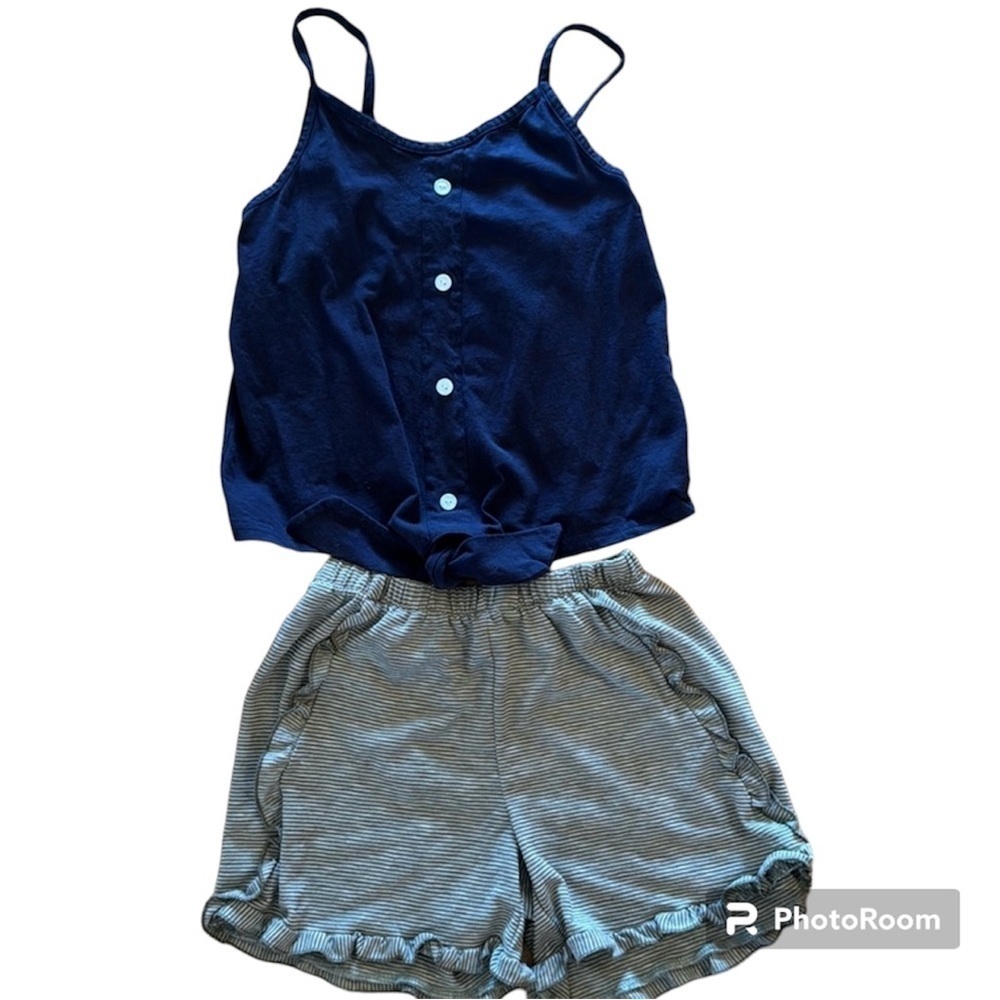 Trend Blossoms Navy Green Ruffle Shirt Tank Set 12